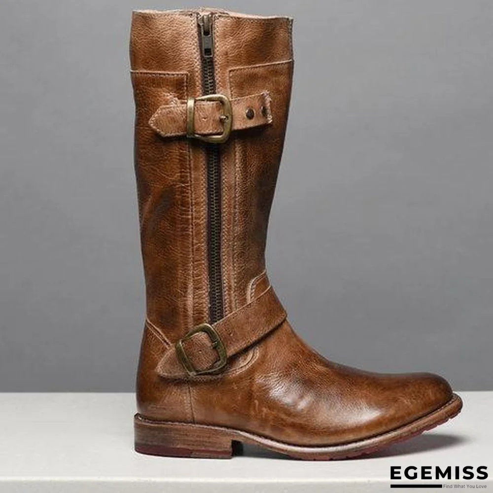 Comfort Side Zipper Boots Adjustable Buckle Low Heel Outdoor Boots | EGEMISS