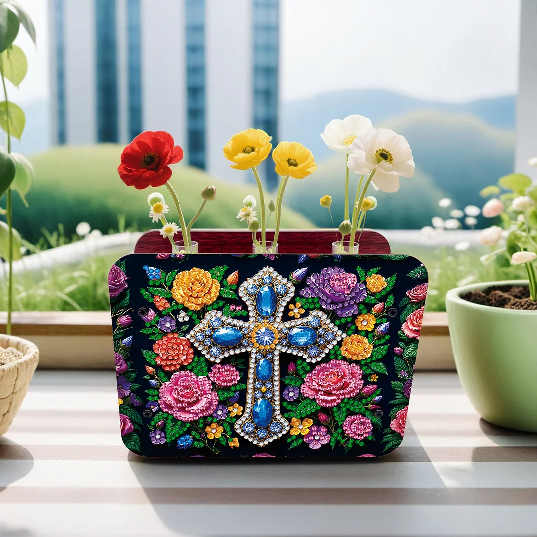 Cross DIY Flower Vase Wooden Double Sided Desktop Diamond Art Kit for Home Decor