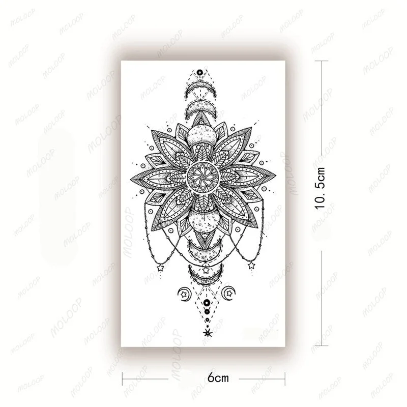 Flower Moon Waterproof Temporary Tattoo Sticker Black Datura Lunar Necklace Body Art Fake Tattoo Flash Tattoo Wrist Ankle Female