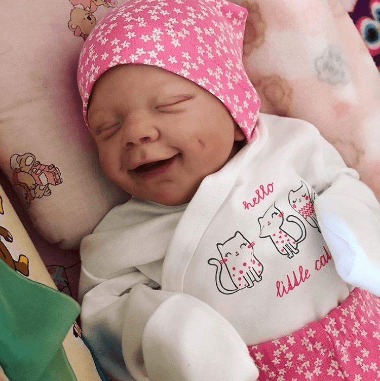 15'' Clea Realistic Cloth Body Asleep Smiling Reborn Baby Girl Doll With Dimples By Realistic Sweet Gallery with “Heartbeat” and Sound Minibabydolls® Minibabydolls®