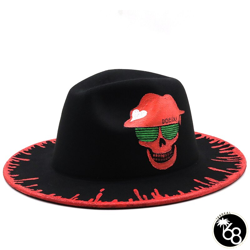 Men's Wool Painted Pattern Gentleman Casual Wear Trendy Hat | 168DEAL