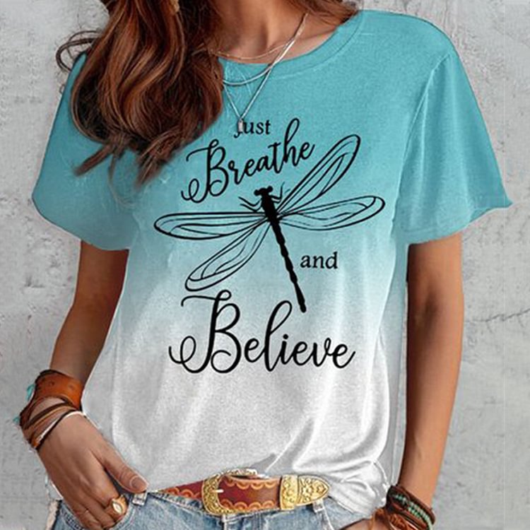 Casual Ombre Dragonfly Print T-Shirt