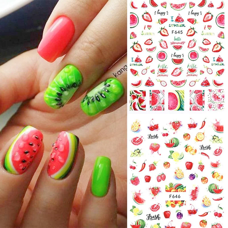 1PC Summer Fruits 3D Nail Sticker Watermelon/Strawberry/Avocado Water Decals Slider For Manicure DIY Nail Art Decoration