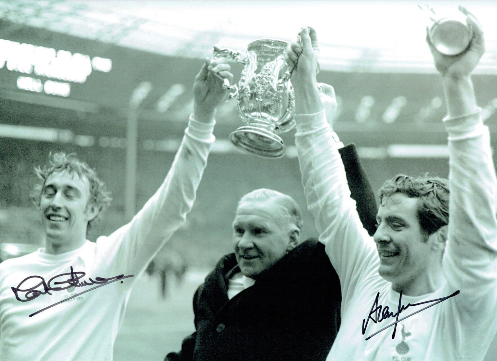 Alan MULLERY Martin CHIVERS Double Signed Autograph 16x12 Spurs Photo Poster painting AFTAL COA