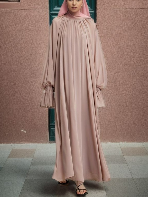 Stylish Chiffon Bell Sleeve Pleated Silhouette Dress | Oxredo Shop Ramadan Sale