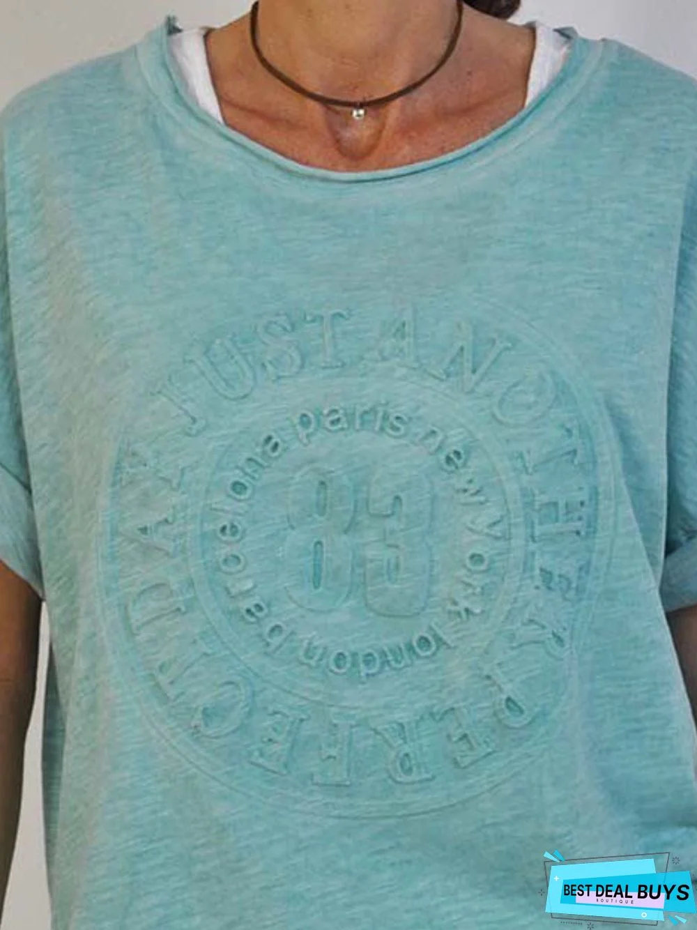 Blue Round Neck Short Sleeve T-shirt