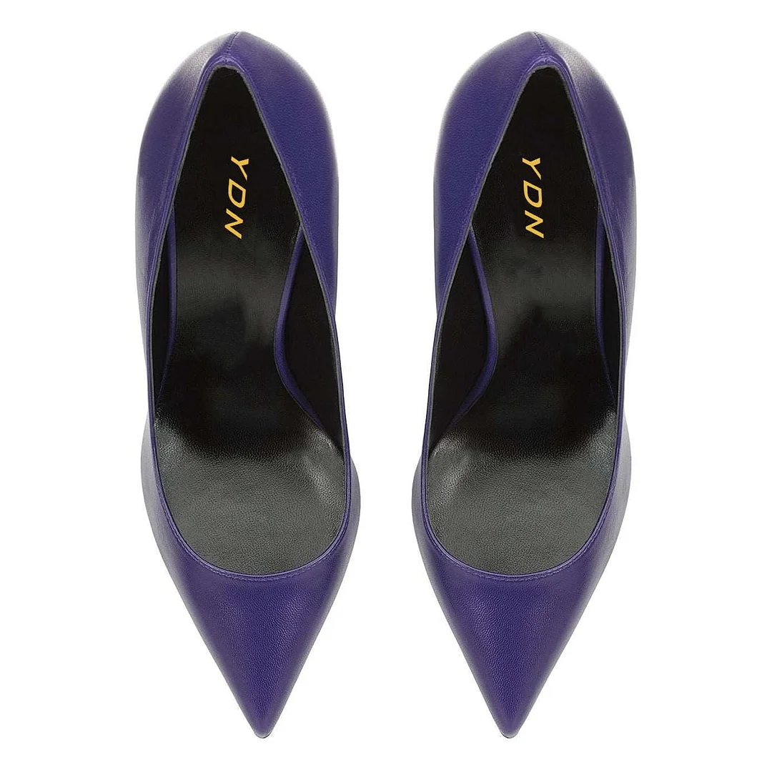 Purple Vegan Leather Pointed Rhinestone Decorative Heel Pumps