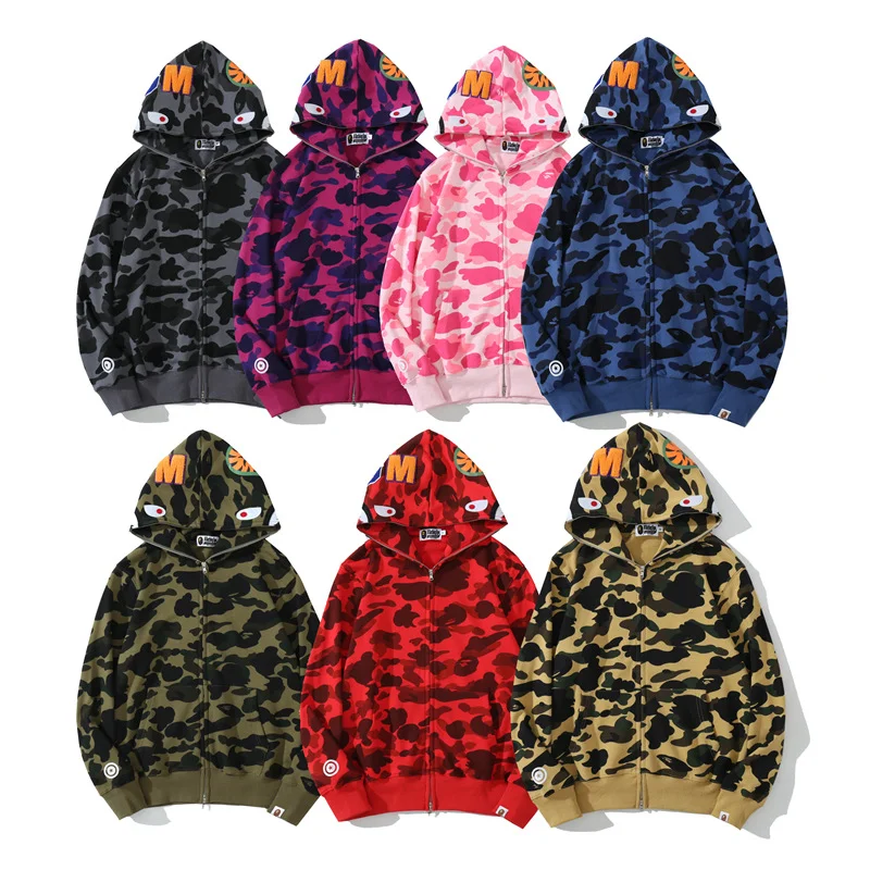 BAPE Shark Camo Hooded Cardigan Zipper Sweater Coat