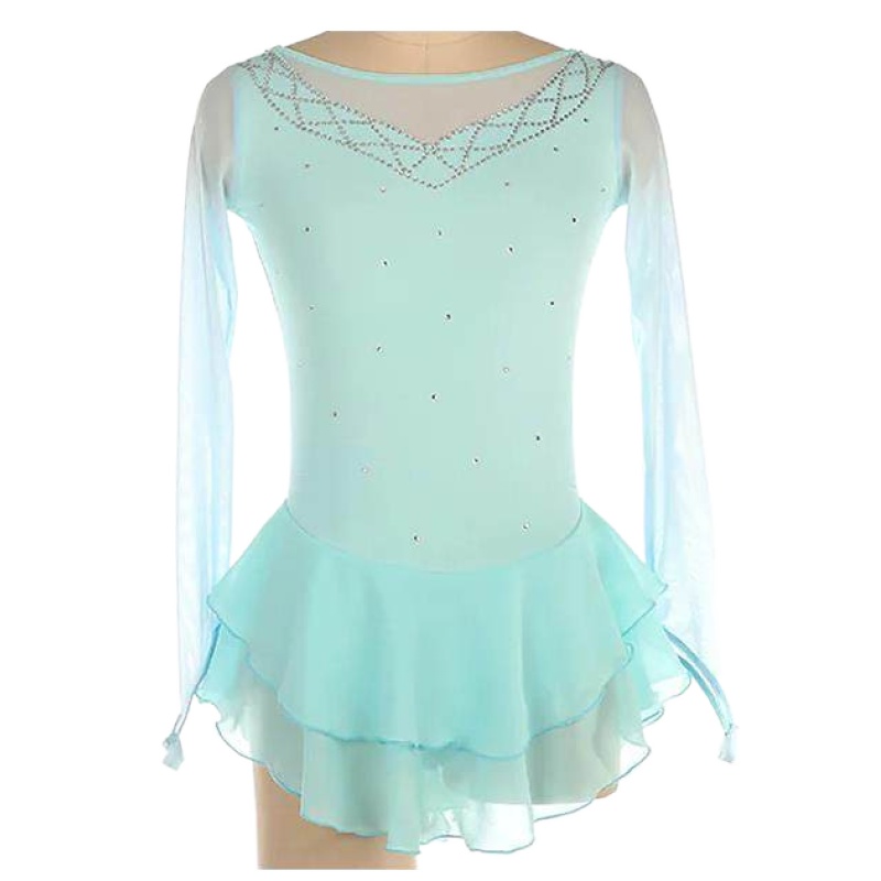 VCSHOES Ice Skating Dress Long Sleeve Spandex Latin Costume For Girls Rhinestone Performance Wear For Competition Ballet Dress