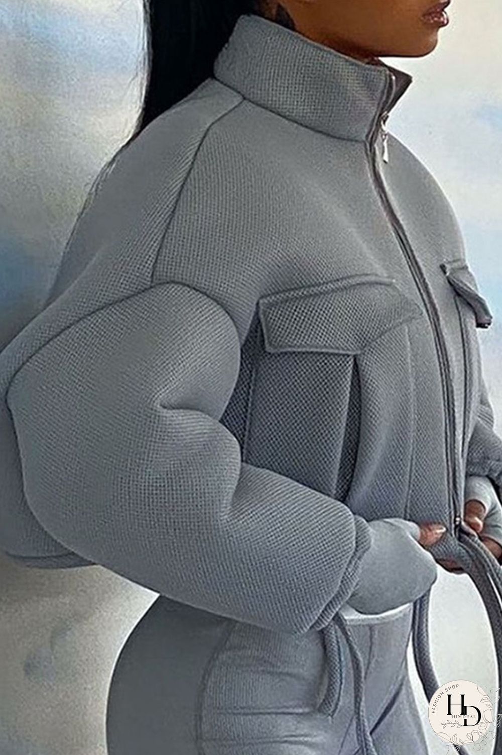 Black Casual Solid Mandarin Collar Outerwear