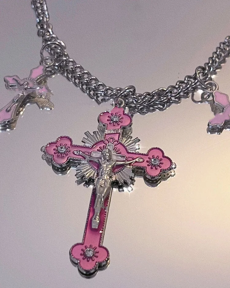 Pink deals cross necklace