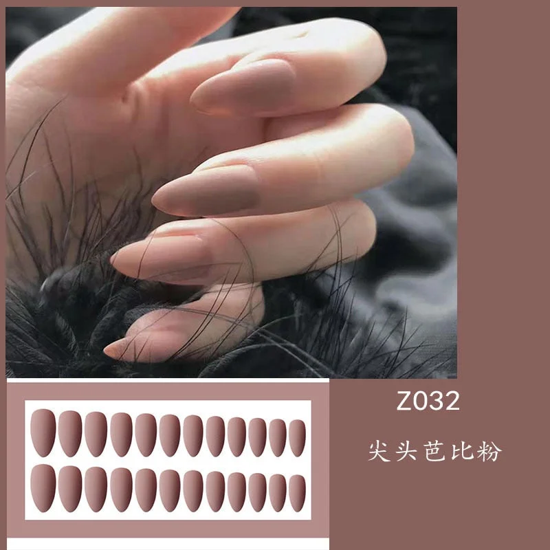 24Pcs Full Cover press on Pointed Head Scrub Fresh Temperament Orange false nails matte Wearable Stiletto Fake Nails with Glue-Nail Inspo