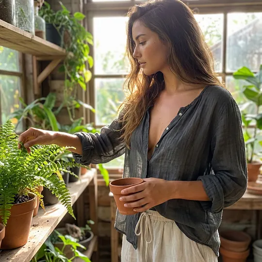 Simple V-neck Linen Shirt, Comfortable, Lazy And Breathable Linen Top