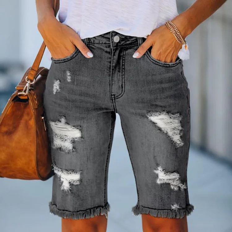 Casual Commuter Straight Denim Shorts
