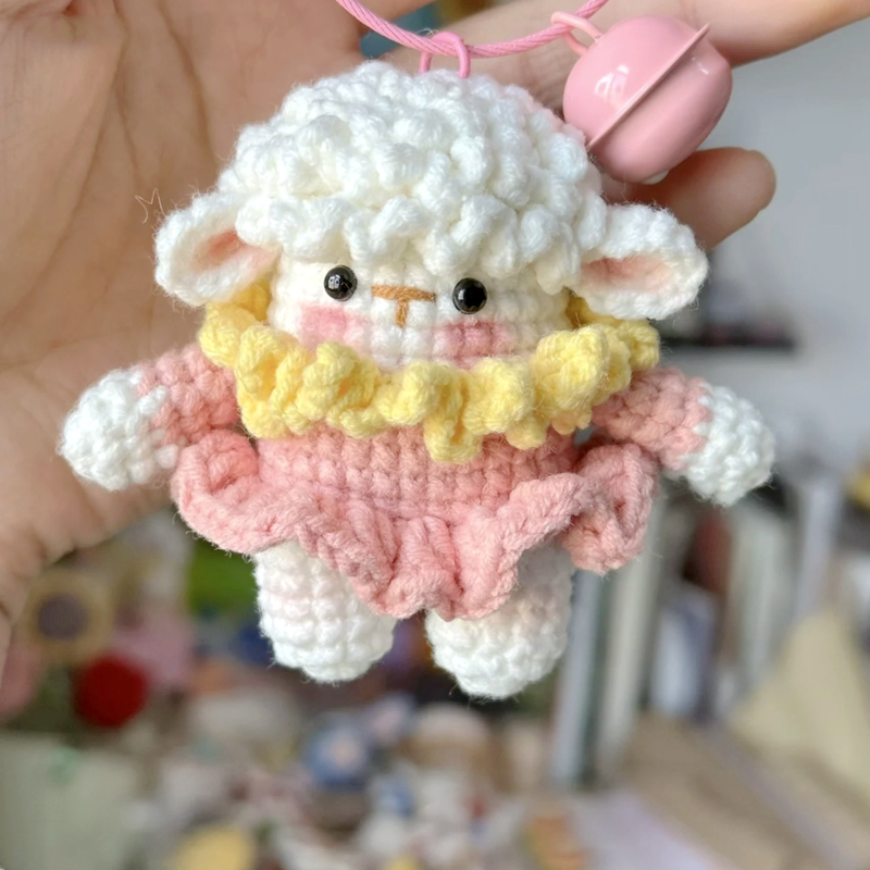 DIY Pink Skirt Lamb Crochet Kit - Wool Craft Keychain Set