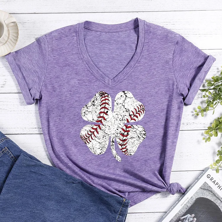 Baseball Shamrock V-neck T Shirt-Annaletters