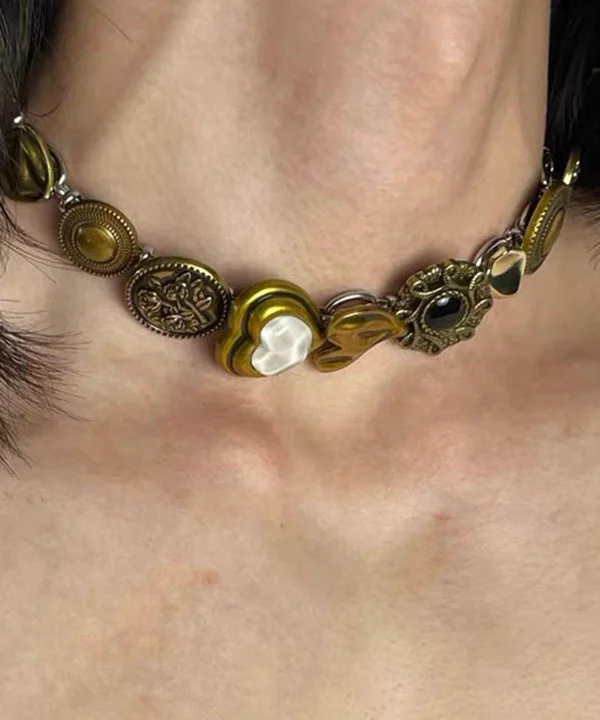 Retro Copper Patchwork Stainless Steel Clavicle Necklace