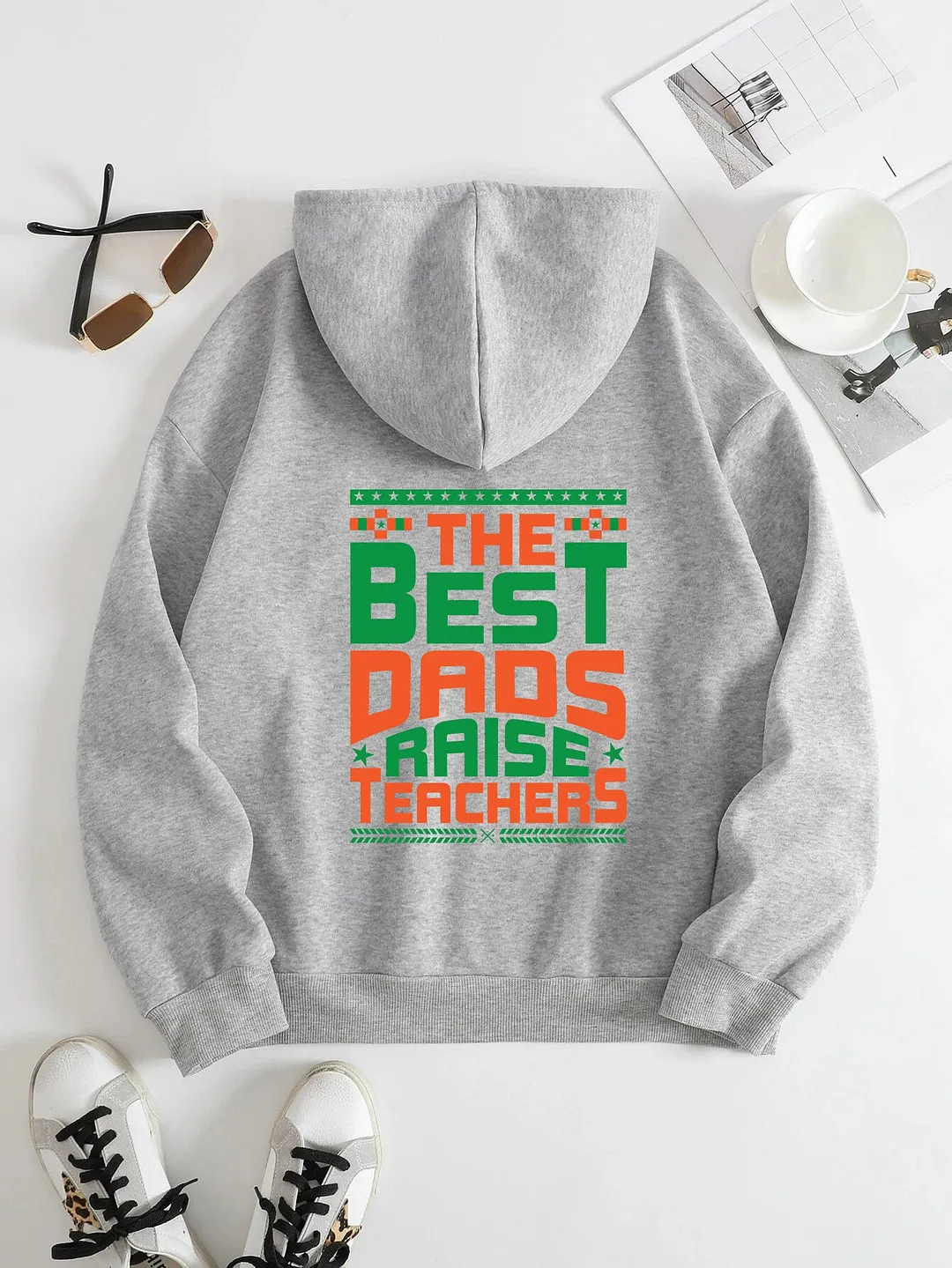 Printed Back Kangaroo Pocket Hoodie Long Sleeve for Women Pattern Best Darios Raise