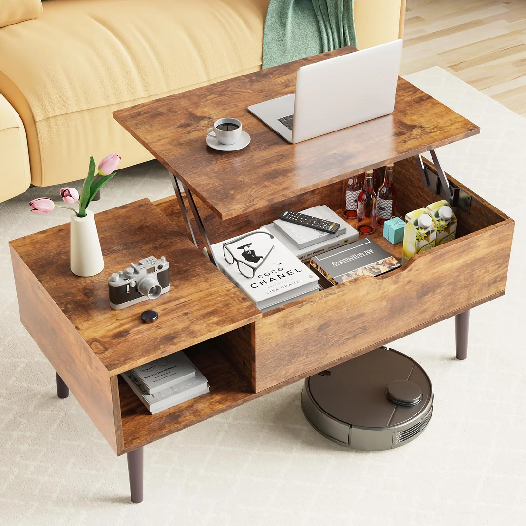 SweetFurniture Coffee Table, Lift Top Coffee Tables for Living Room,Rising Tabletop Wood Dining Center Tables with Storage Shelf and Hidden Compartment