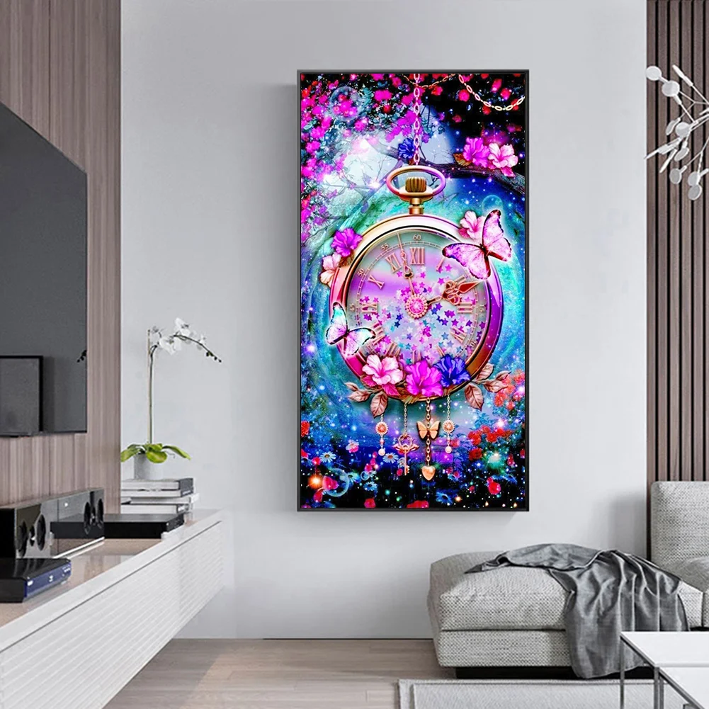 Diamond Painting - Full Round Drill - Clock Flowers(40*80cm)
