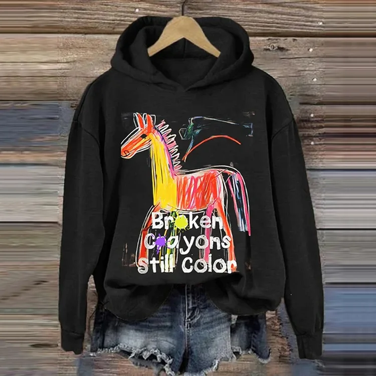 Casual Broken Crayons Still Color Printed Long Sleeve Hoodie