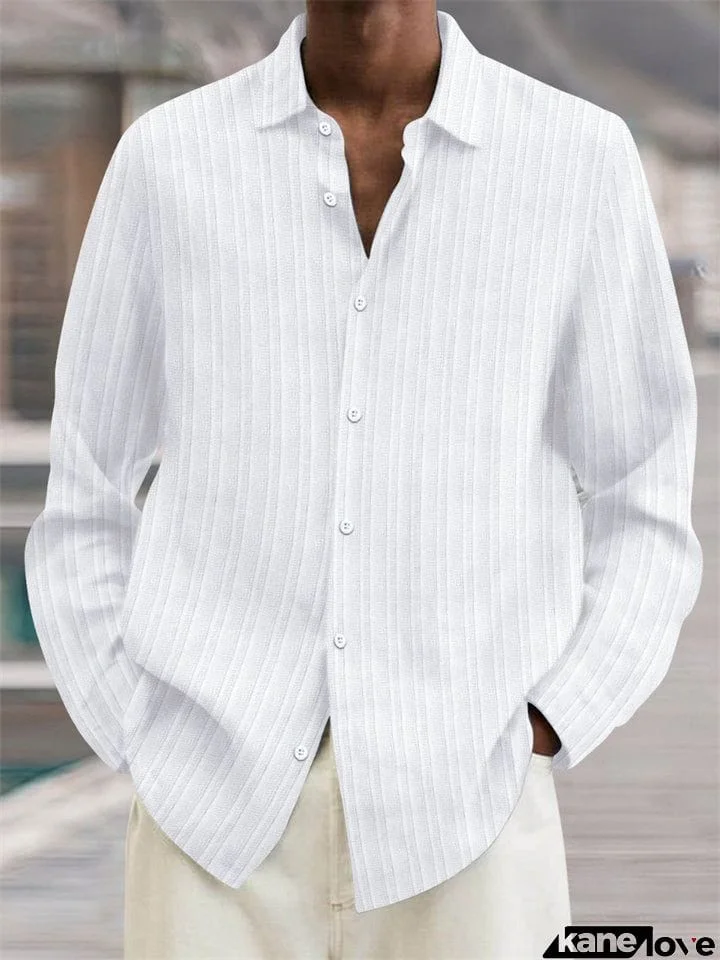 Men's Button Up Long Sleeves Stripe Texture Cotton Linen Shirts