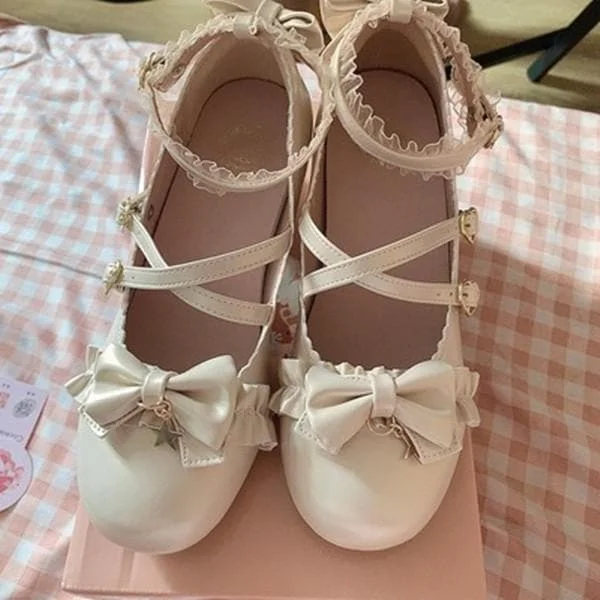 [Reservation] Cute Beige/Black/Silver Lolita Style Bowknot Shoes SS1186