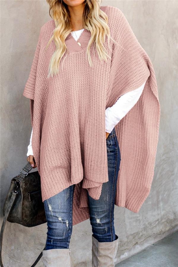 Solid Color Shawl Sweater