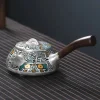 Multifunctional Ceramic Teapot Sterling Silver Side Handle Teapot Fairness Cup Kung Fu Tea Set Silver Plated Health Anti-Scalding Teapot Portable Travel Tea Set