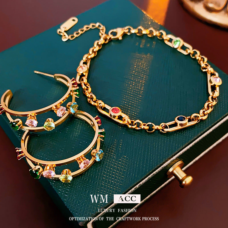 Moderate Luxury Women Geometric Circle Titanium Steel Electroplating Jewelry Sets