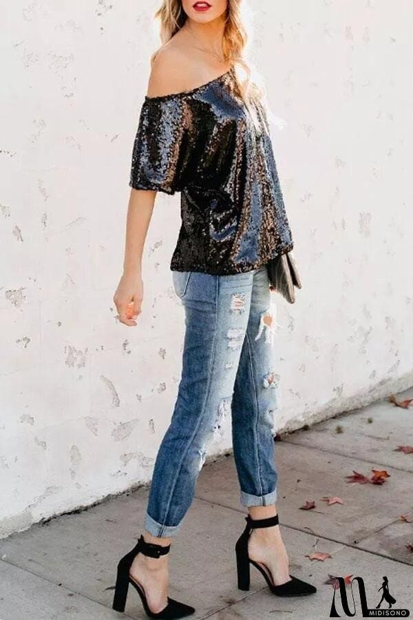 MidiSono - Sequin Dew Shoulder Blouse
