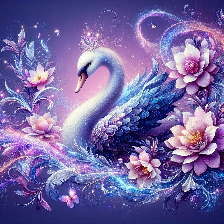 Purple Fantasy Background Swan 40*40CM (Canvas) Full Round Drill Diamond Painting gbfke