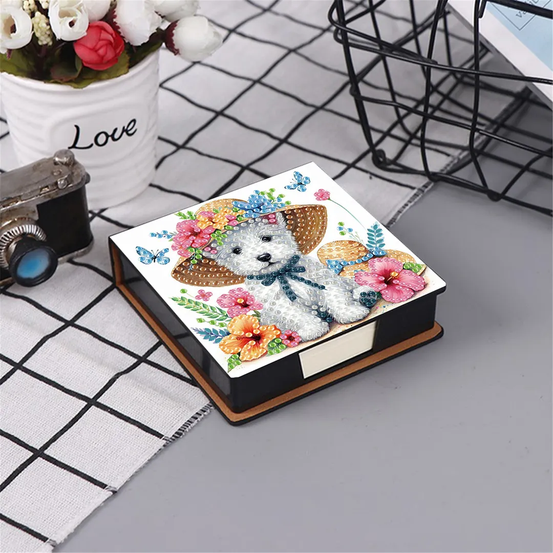5D Puppy DIY PU Diamond Painting Notecard Box with 160 Sheets Paper Note Holder