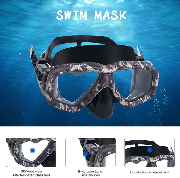 OMGear Swim Mask Dive Goggles Swimming Goggles with Nose Cover Snorkeling Gear Junior Adult Snorkel Mask for Scuba Diving Spearfishing Neoprene Strap Impact Resistance 