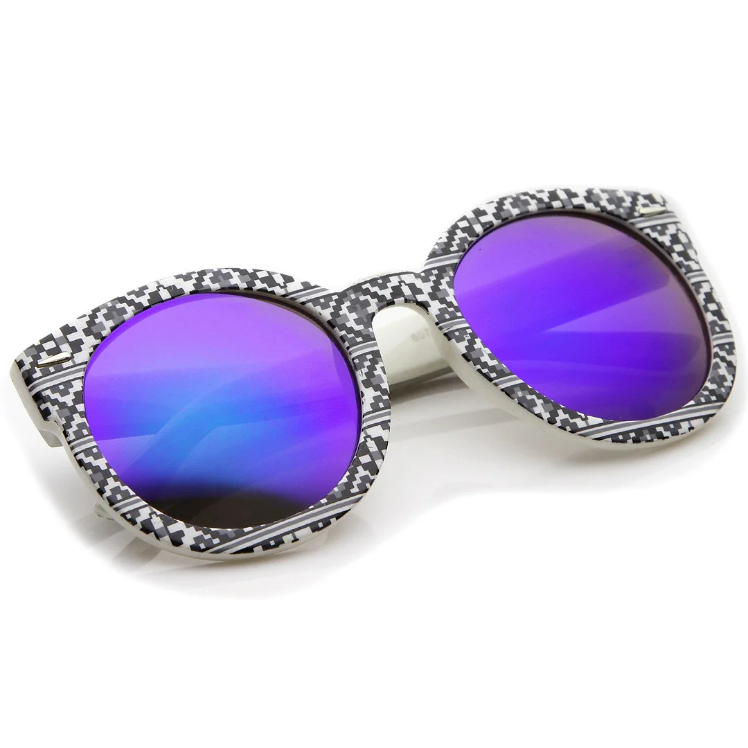 Women 's Oversize Printed Colored Mirror Lens P3 Round glasses 52mm