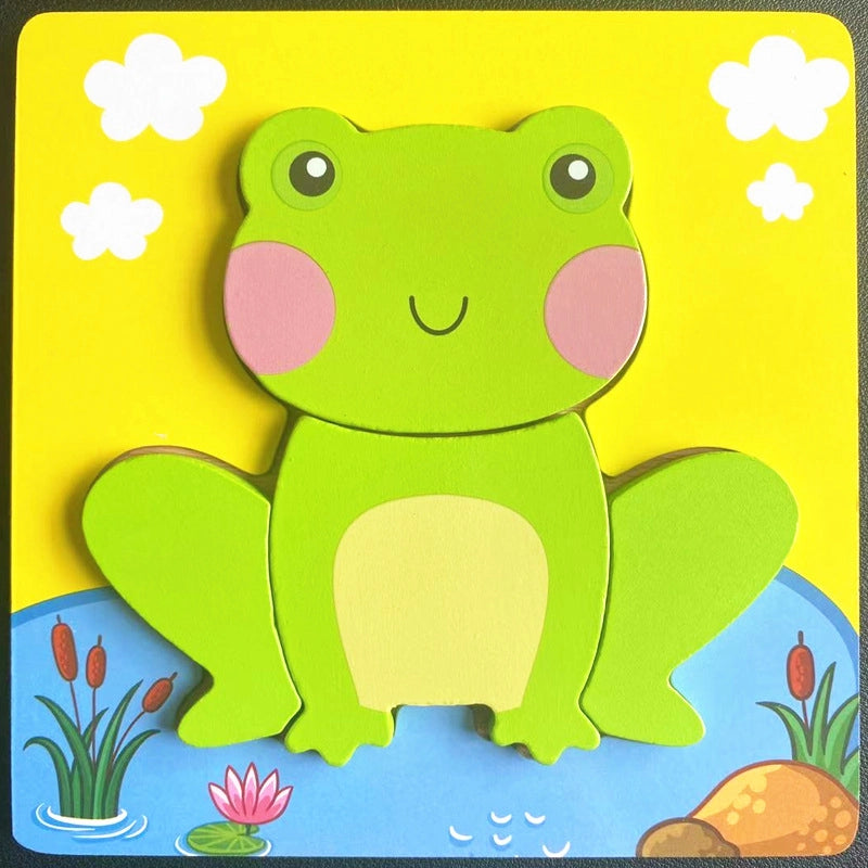 Kindergarten Children’s Enlightenment Early Education Cognition Cartoon Animal Cognition Hand-held Board Wooden Three-dimensional Puzzle Wooden Toys