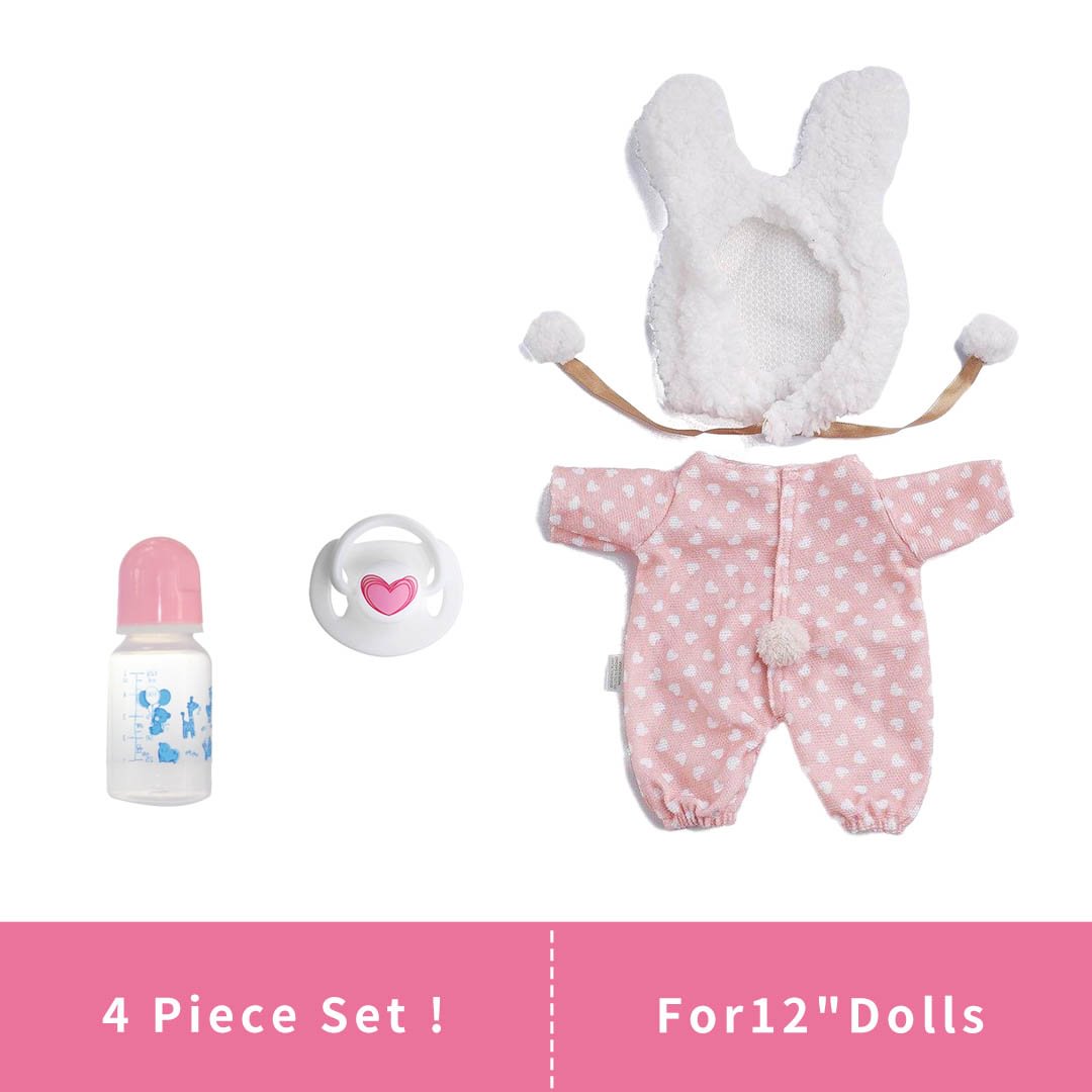 [For 12" Dolls] Easter Bunny 4-Piece Cute Onesie With Pacifier And Bottle