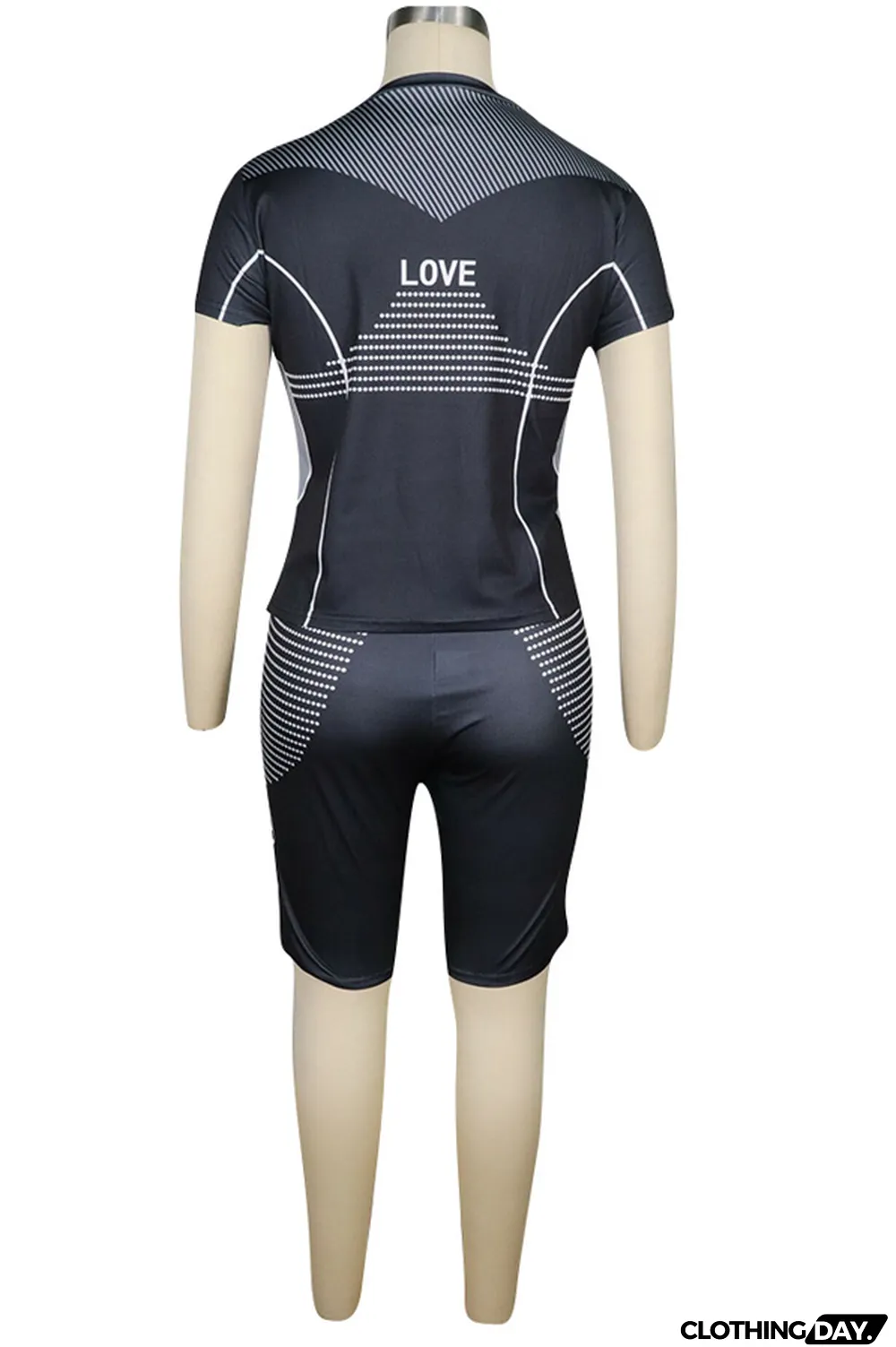 Pink knit Sexy Patchwork Print Straight Short Sleeve Two Pieces