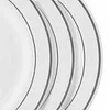 10 Pack | 6" Très Chic Silver Rim White Plastic Dessert Appetizer Plates, Disposable Salad Plates