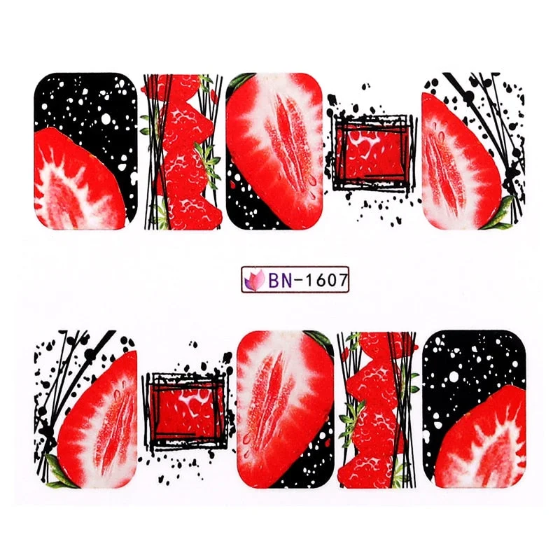 1Pc Water Decals Nail Stickers Simple Flower Leaves Transfer Decals Spring Summer Theme Floral Fruit Watermarks Decoration