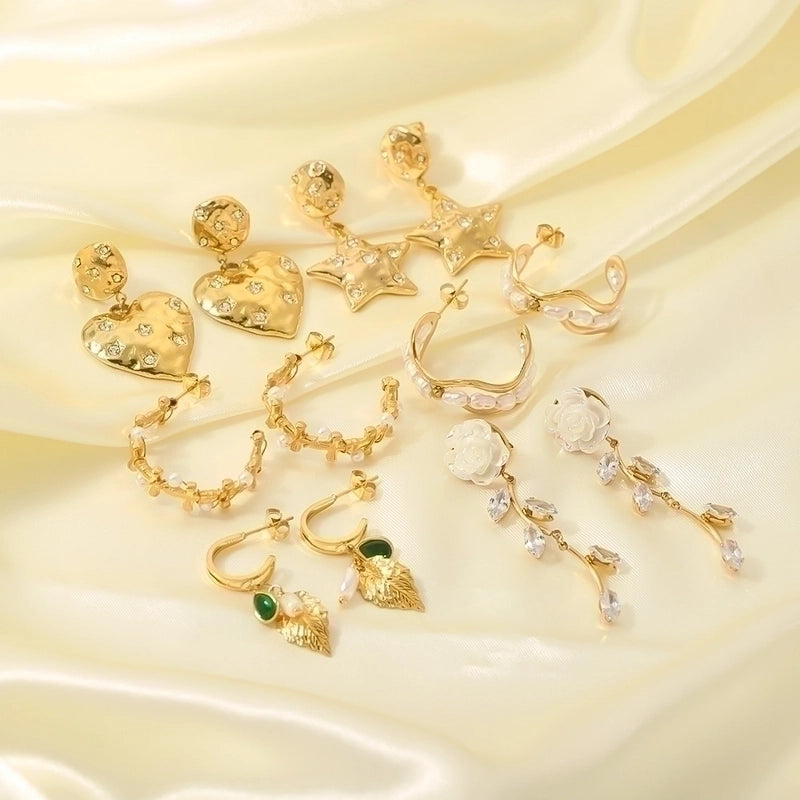 1 Pair Hip-Hop Vintage Style Classic Style Leaves Heart Shape Flower Tassel Plating Inlay Stainless Steel Zircon 18K Gold Plated Earrings