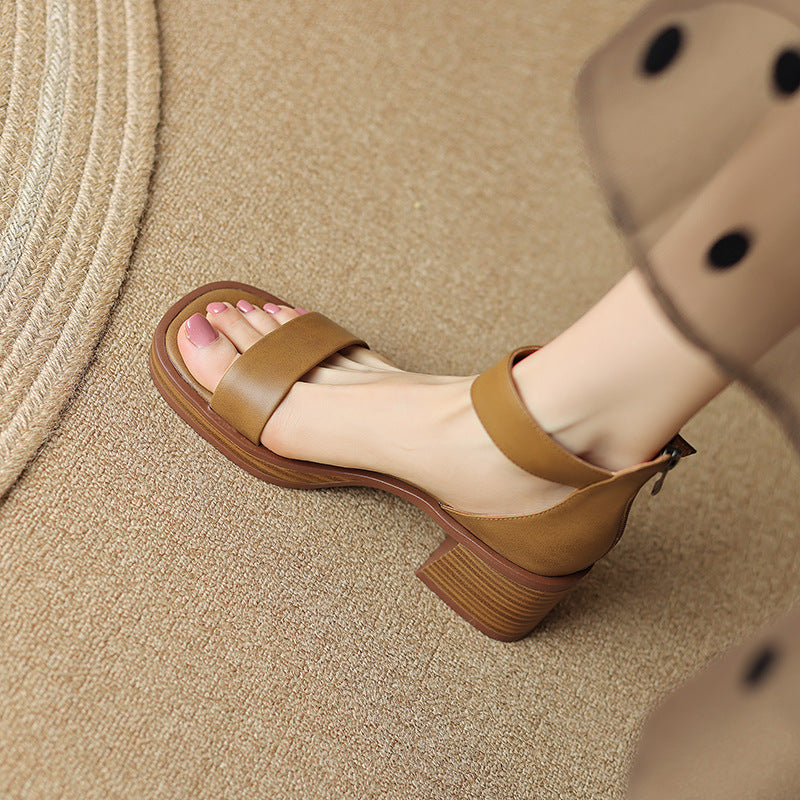 GOOSHOE Retro Open Toe Chunky Heel Platform Roman Sandals