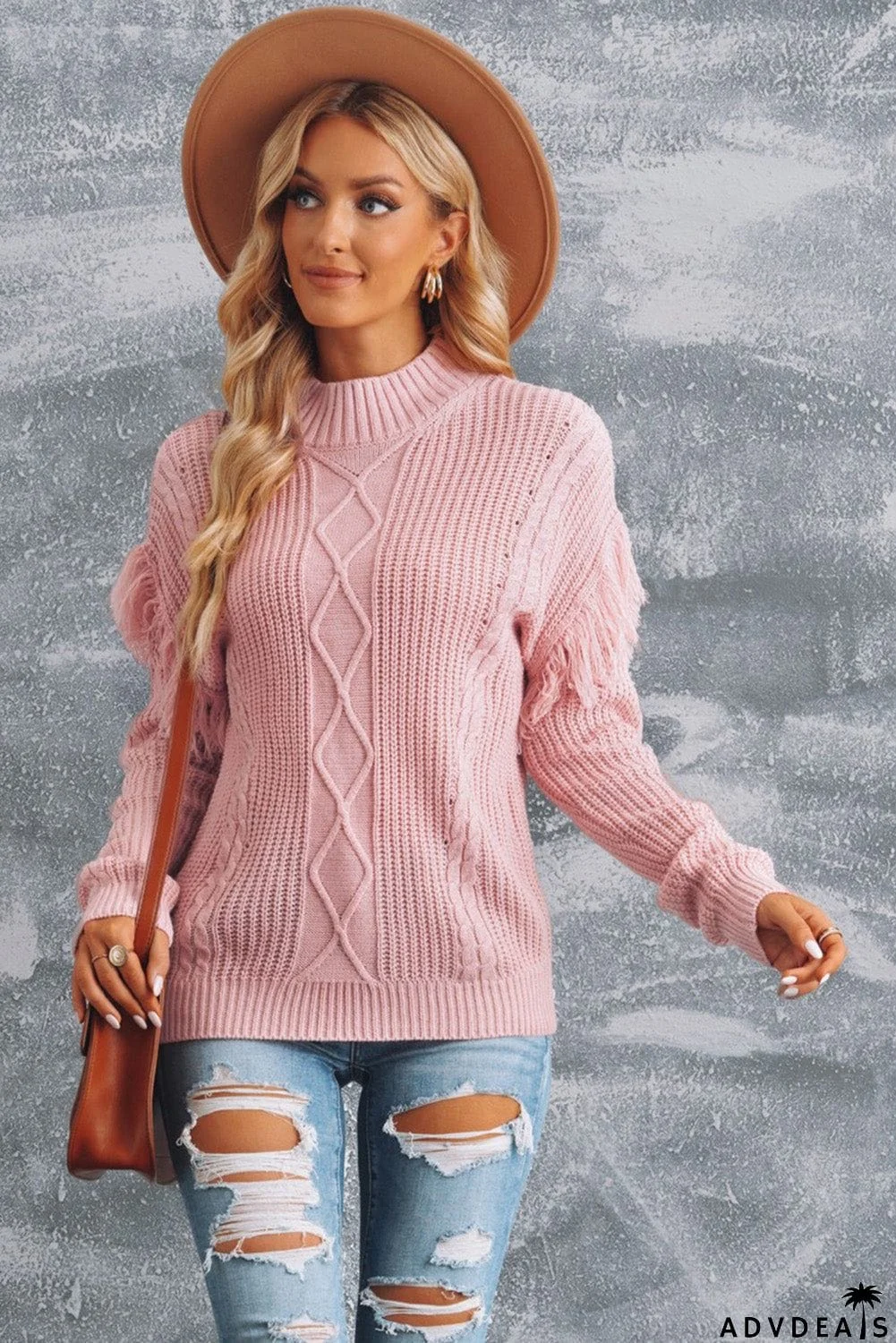 Fringe Detail Mixed Knit Sweater