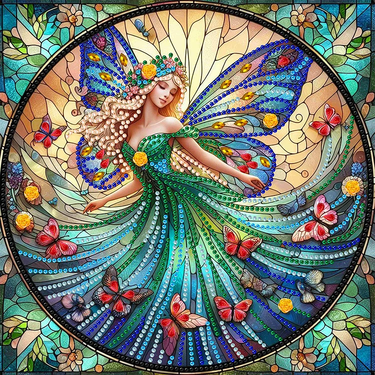 Partial Special-shaped Diamond Painting - Stained Glass Butterfly Fairy 30*30CM