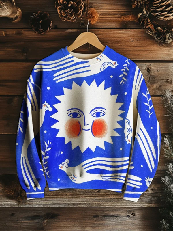 Men's Retro Hippie Art Sun Print Casual Sweatshirt