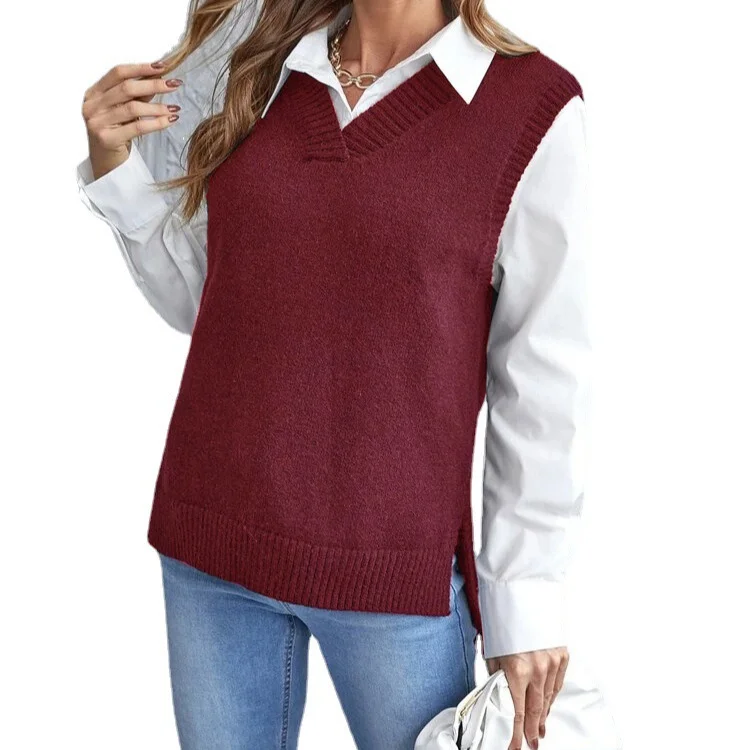 Wongn Wongn And Autumn New Style Irregular Knitting Vest Fashion Casual Women's Wear V-Neck Sweater Women