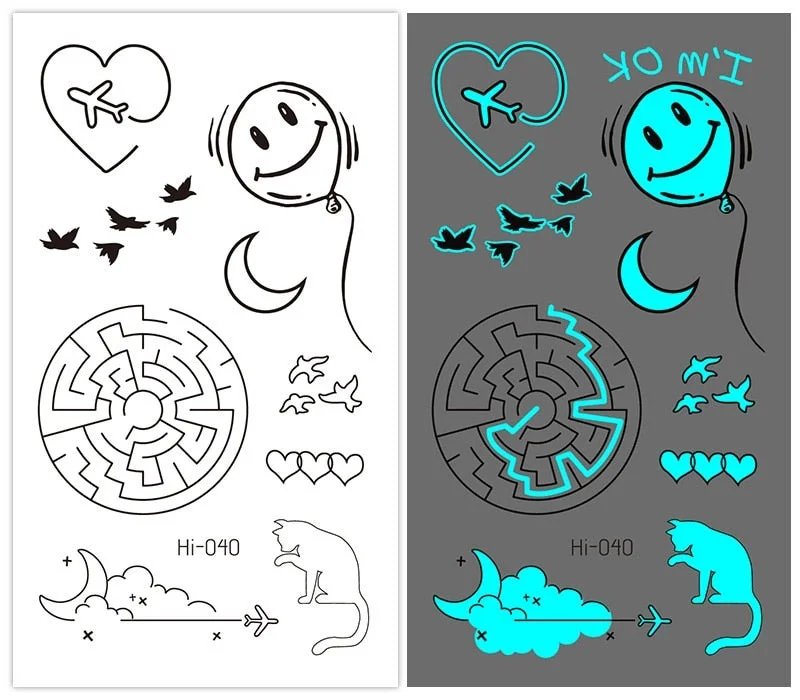 37 kinds Stylish Blue Light Luminous Tattoo Temporary Arm Body Sticker Club Party Disposable Noctilucent tatouage temporaire