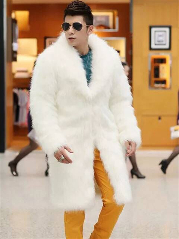 Men's Winter Jacket Winter Coat Coat Fur Coat Weekend Shawl Lapel Jacket Outerwear Solid Colored Black Brown White