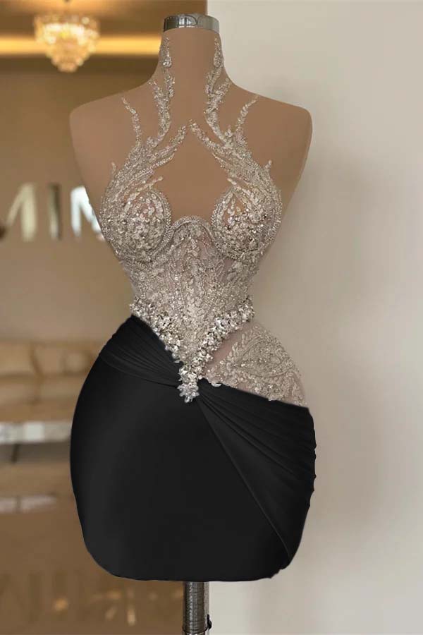 Applique Patchwork Rhinestone Sheath Mini Homecoming Dress