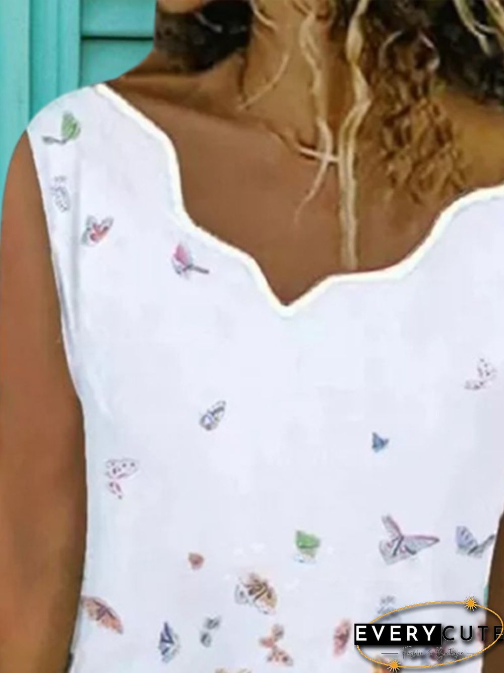Vintage Sleeveless Butterflies Printed Plus Size Casual Vest Tops